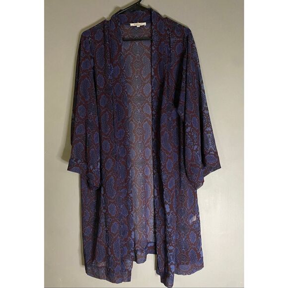 Olivaceous Snake Skin Open Front Long Sleeve Duster Kimono Cardigan S/M - Picture 1 of 6